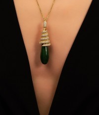 Green Stone & Yellow Gold Necklace